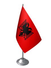 Masa Üstü Arnavutluk Bayrağı Krom Direk Masa Bayrak Seti