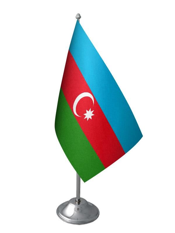 Masa Üstü Azerbaycan Bayrağı Krom Direk Masa Bayrak Seti