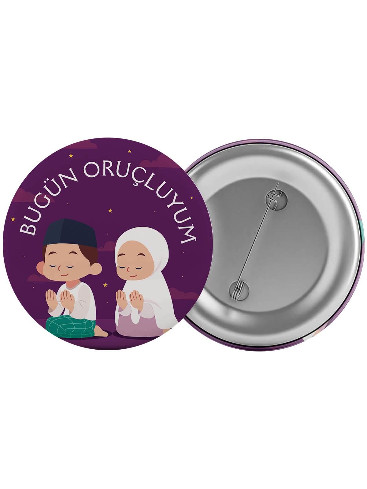 Bugün Oruçluyum Çanta Rozeti 20 Adet En Büyük Boy 5.8cm İğneli Broş