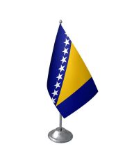 Masa Üstü Bosna Hersek Bayrağı Krom Direk Masa Bayrak Seti
