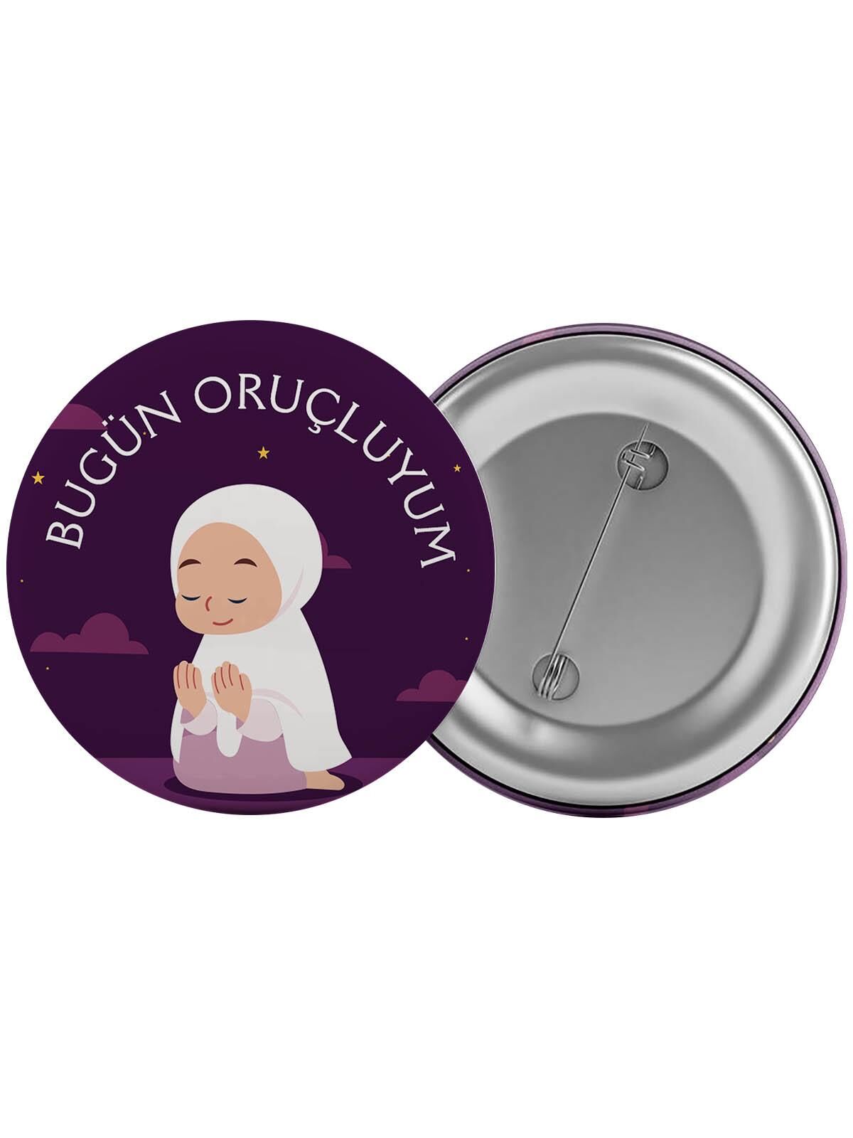 Bugün Oruçluyum Çanta Rozeti 20 Adet En Büyük Boy 5.8cm İğneli Broş