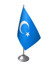 Masa Üstü Doğu Türkistan Bayrağı Krom Direk Masa Bayrak Seti