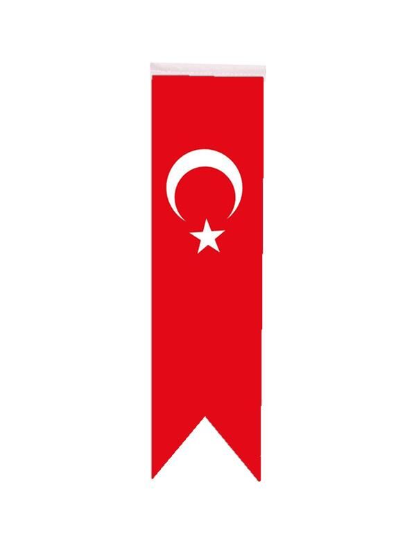 Masa Üstü Kırlangıç Türk Bayrağı - 8x30cm Çift Taraflı Saten Kumaş