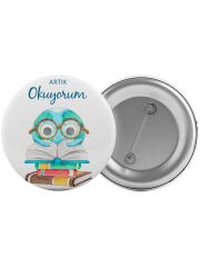 Artık Okuyorum Çanta Rozeti 20 Adet En Büyük Boy 5.8cm İğneli Broş