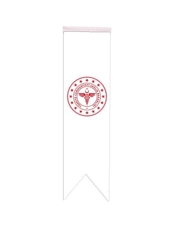 Masa Üstü Kırlangıç Sağlık Bakanlığı Bayrağı - 8x30cm Çift Taraflı Saten Kumaş