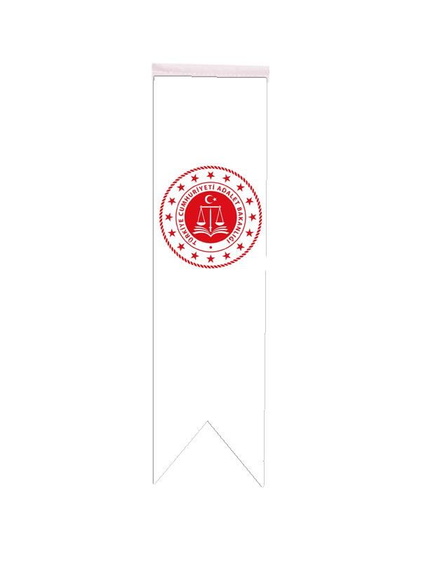 Masa Üstü Kırlangıç Adalet Bakanlığı Bayrağı - 8x30cm Çift Taraflı Saten Kumaş