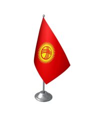 Masa Üstü Kırgızistan Bayrağı Krom Direk Masa Bayrak Seti