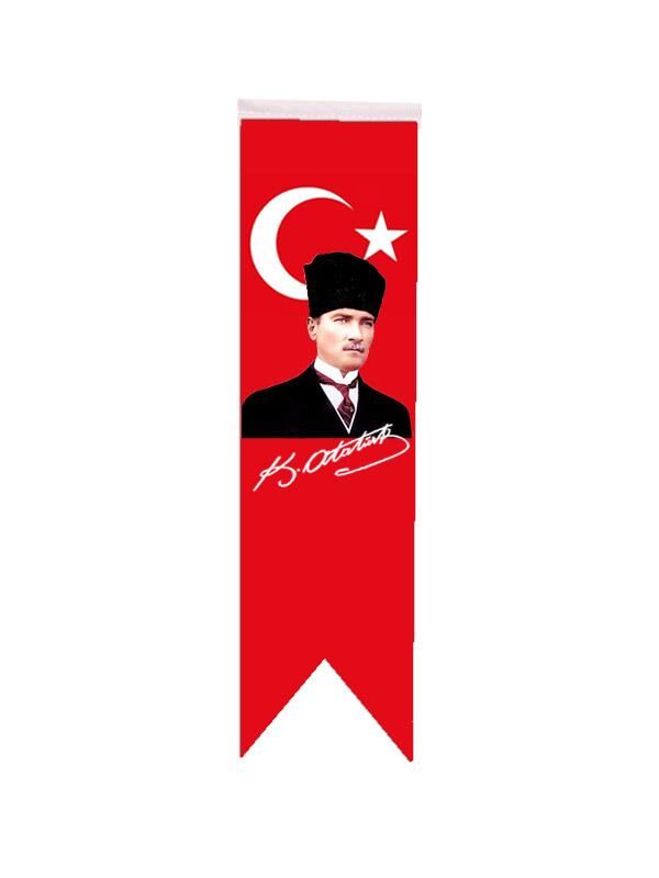 Masa Üstü Kırlangıç Atatürklü Bayrağı - 8x30cm Çift Taraflı Saten Kumaş