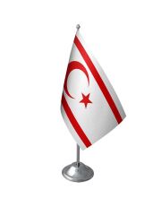 Masa Üstü KKTC Bayrağı Krom Direk Masa Bayrak Seti