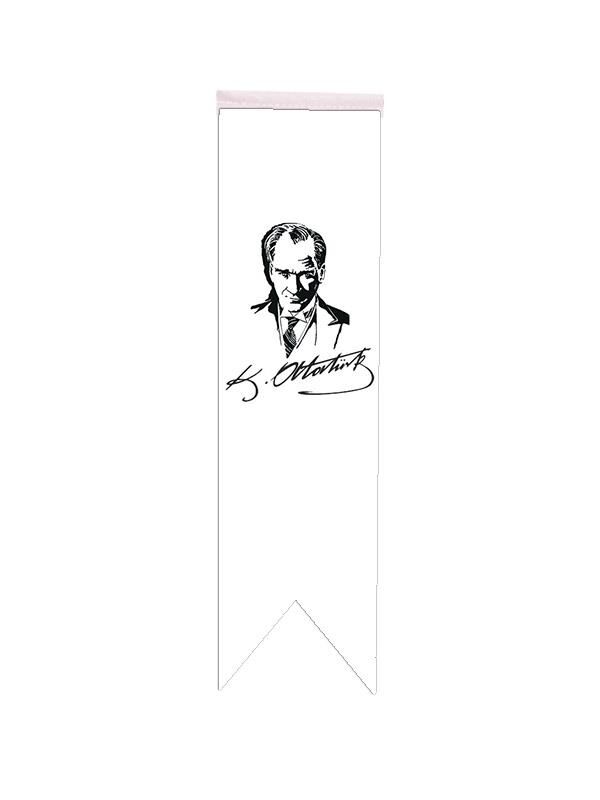 Masa Üstü Kırlangıç Atatürk İmzalı Masa Bayrağı - 8x30cm Çift Taraflı Saten Kumaş