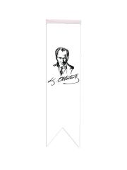 Masa Üstü Kırlangıç Atatürk İmzalı Masa Bayrağı - 8x30cm Çift Taraflı Saten Kumaş