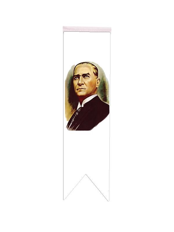 Masa Üstü Kırlangıç Atatürklü Bayrağı - 8x30cm Çift Taraflı Saten Kumaş