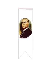 Masa Üstü Kırlangıç Atatürklü Bayrağı - 8x30cm Çift Taraflı Saten Kumaş