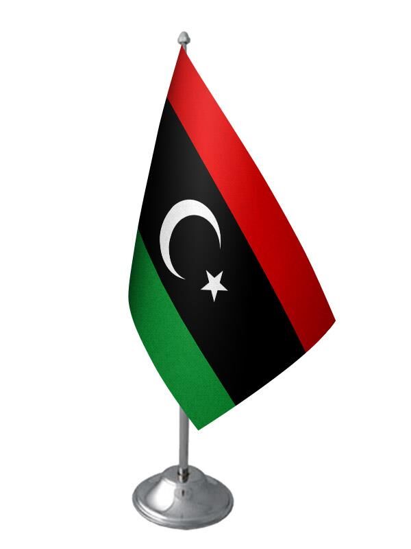 Masa Üstü Libya Bayrağı Krom Direk Masa Bayrak Seti