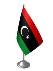 Masa Üstü Libya Bayrağı Krom Direk Masa Bayrak Seti