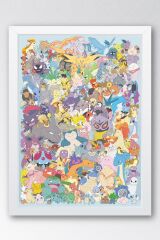 Pokemon Çerçeveli Tablo - Tüm Pokemonlar Çizgi Film Posteri Tablo