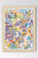 Pokemon Çerçeveli Tablo - Tüm Pokemonlar Çizgi Film Posteri Tablo