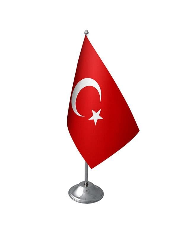 Masa Üstü Türk Bayrağı Krom Direk Masa Bayrak Seti