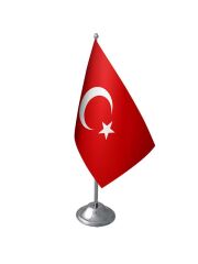 Masa Üstü Türk Bayrağı Krom Direk Masa Bayrak Seti