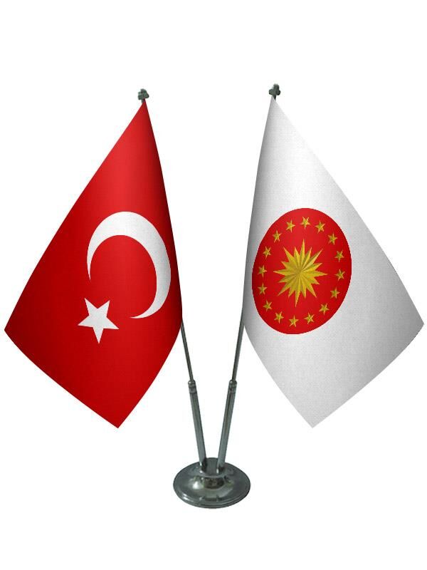 Masa Üstü Cumhurbaşkanlığı Bayrağı Türk Bayrağı İkili Krom Direk Masa Bayrak Seti