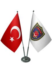 Masa Üstü Deniz Kuvvetleri Bayrağı Türk Bayrağı İkili Krom Direk Masa Bayrak Seti