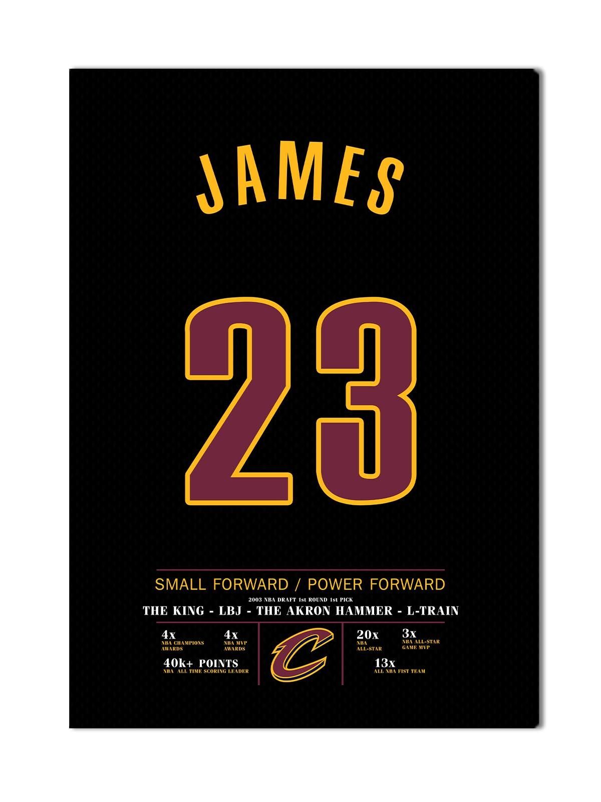 LeBron James 23 Forma Kanvas Tablo 40x55cm NBA Cleveland Cavaliers Jersey