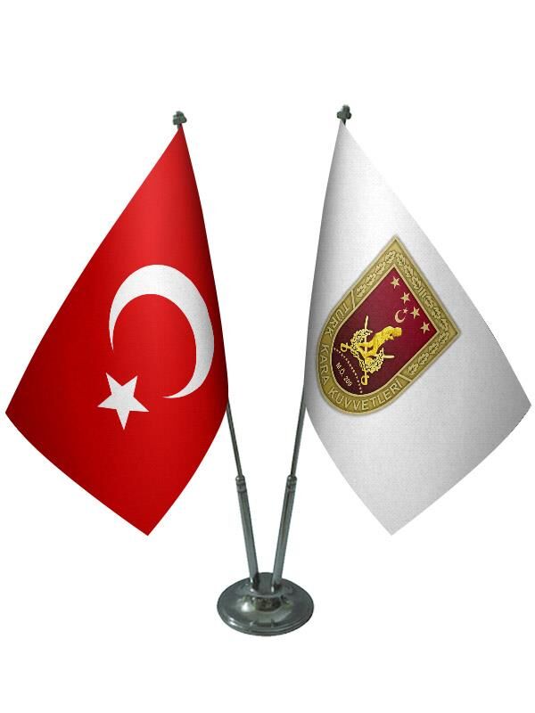 Masa Üstü Kara Kuvvetleri Bayrağı Türk Bayrağı İkili Krom Direk Masa Bayrak Seti