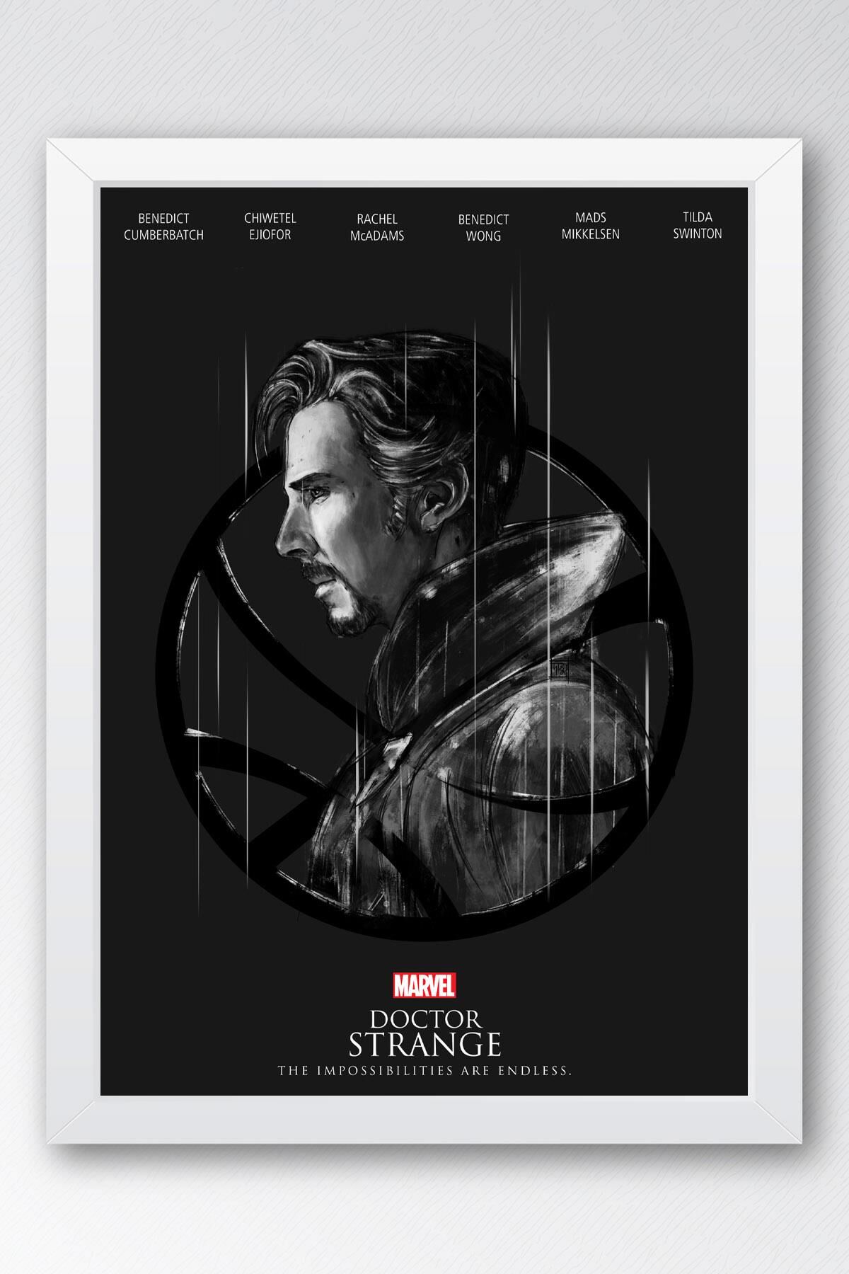 Doctor Strange Çerçeveli Tablo - Marvel Film Afişi Poster Tablo 30x42 - Beyaz