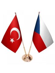 Masa Üstü Çek Cumhuriyeti Bayrağı Türk Bayrağı İkili Pirinç Direk Masa Bayrak Seti