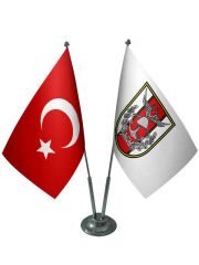 Masa Üstü Türk Silahlı Kuvvetleri Bayrağı Türk Bayrağı İkili Krom Direk Masa Bayrak Seti