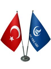Masa Üstü Ülkü Ocakları Bayrağı Türk Bayrağı İkili Krom Direk Masa Bayrak Seti