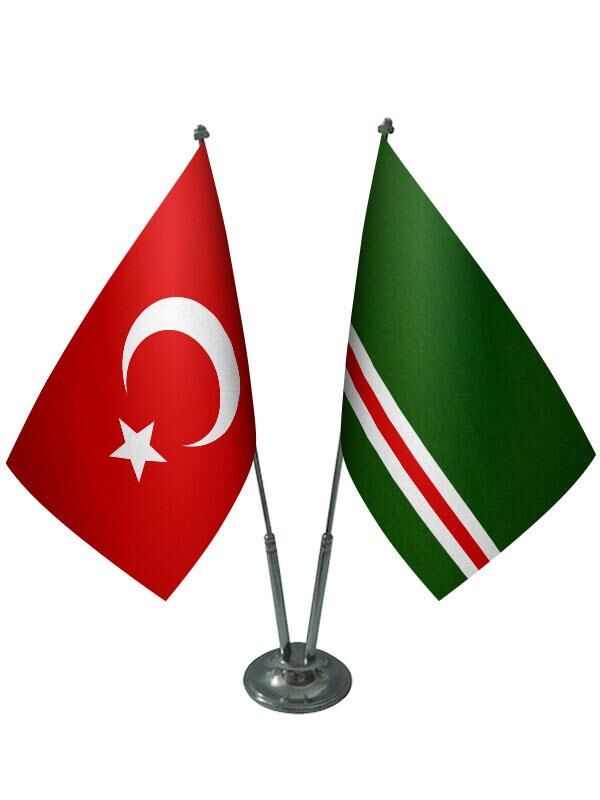 Masa Üstü İçkerya Çeçen Bayrağı Türk Bayrağı İkili Krom Direk Masa Bayrak Seti