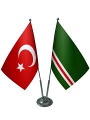 Masa Üstü İçkerya Çeçen Bayrağı Türk Bayrağı İkili Krom Direk Masa Bayrak Seti