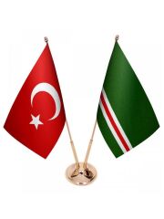 Masa Üstü İçkerya Çeçen Bayrağı Türk Bayrağı İkili Pirinç Direk Masa Bayrak Seti