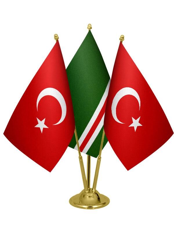 Masa Üstü İçkerya Çeçen Bayrağı Türk Bayrağı Üçlü Pirinç Direk Masa Bayrak Seti