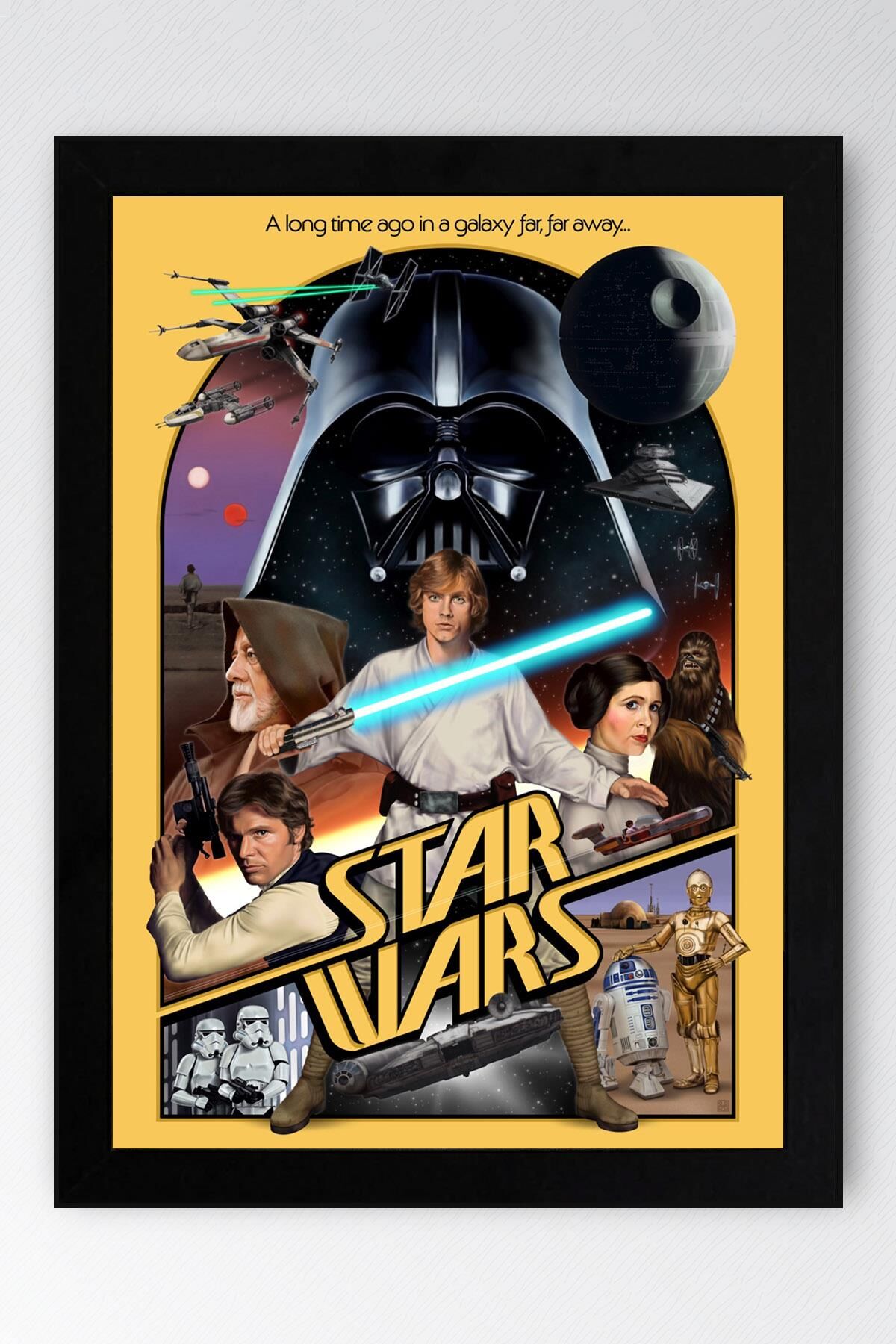 Star Wars Çerçeveli Tablo - Uzay Savaşları Eski Nostalji Fim Posteri Tablo