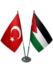 Masa Üstü Ürdün Bayrağı Türk Bayrağı İkili Krom Direk Masa Bayrak Seti