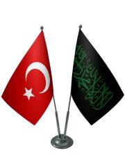 Masa Üstü Siyah Kelimei Tevhid Bayrağı Türk Bayrağı İkili Krom Direk Masa Bayrak Seti