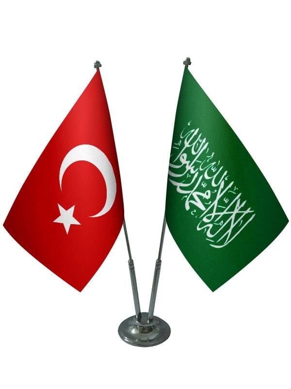 Masa Üstü Yeşil Kelimei Tevhid Bayrağı Türk Bayrağı İkili Krom Direk Masa Bayrak Seti