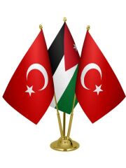 Masa Üstü Ürdün Bayrağı Türk Bayrağı Üçlü Pirinç Direk Masa Bayrak Seti
