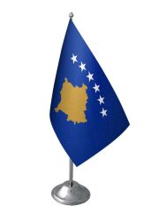 Masa Üstü Kosova Bayrağı Krom Direk Masa Bayrak Seti