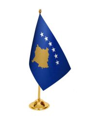 Masa Üstü Kosova Bayrağı + Pirinç Direk Masa Bayrak Seti
