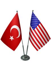 Masa Üstü Amerika Bayrağı Türk Bayrağı İkili Krom Direk Masa Bayrak Seti