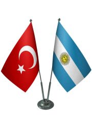 Masa Üstü Arjantin Bayrağı Türk Bayrağı İkili Krom Direk Masa Bayrak Seti