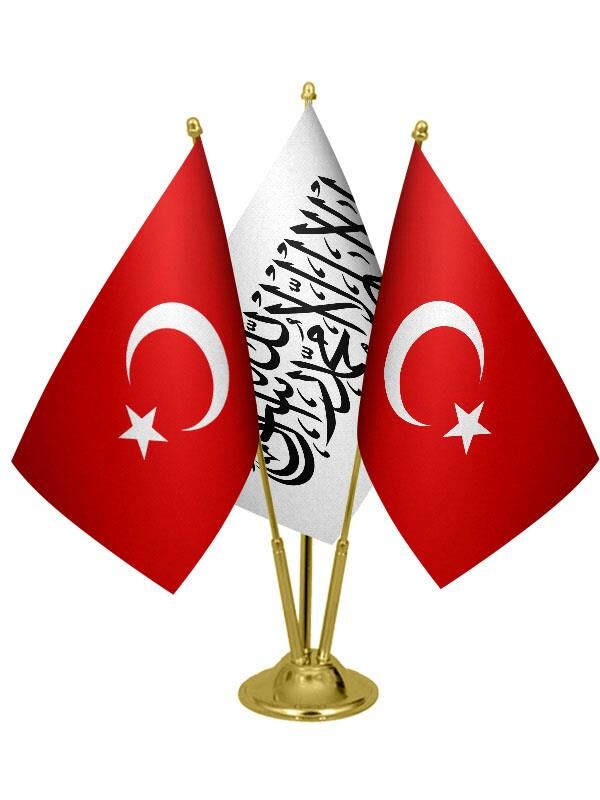 Masa Üstü Afganistan Bayrağı Türk Bayrağı Üçlü Pirinç Direk Masa Bayrak Seti