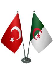Masa Üstü Cezayir Bayrağı Türk Bayrağı İkili Krom Direk Masa Bayrak Seti