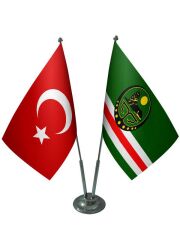 Masa Üstü Çeçenistan İçkerya Bayrağı Türk Bayrağı İkili Krom Direk Masa Bayrak Seti