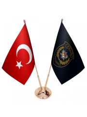 Masa Üstü Polis Özel Harekat Bayrağı Türk Bayrağı İkili Pirinç Direk Masa Bayrak Seti