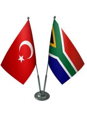 Masa Üstü Güney Afrika Bayrağı Türk Bayrağı İkili Krom Direk Masa Bayrak Seti