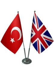 Masa Üstü İngiltere Bayrağı Türk Bayrağı İkili Krom Direk Masa Bayrak Seti